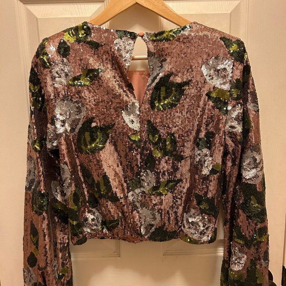 House of Harlow 1960 Lia Top Rose Gold Floral Shirt Sz Small - Picture 9 of 14